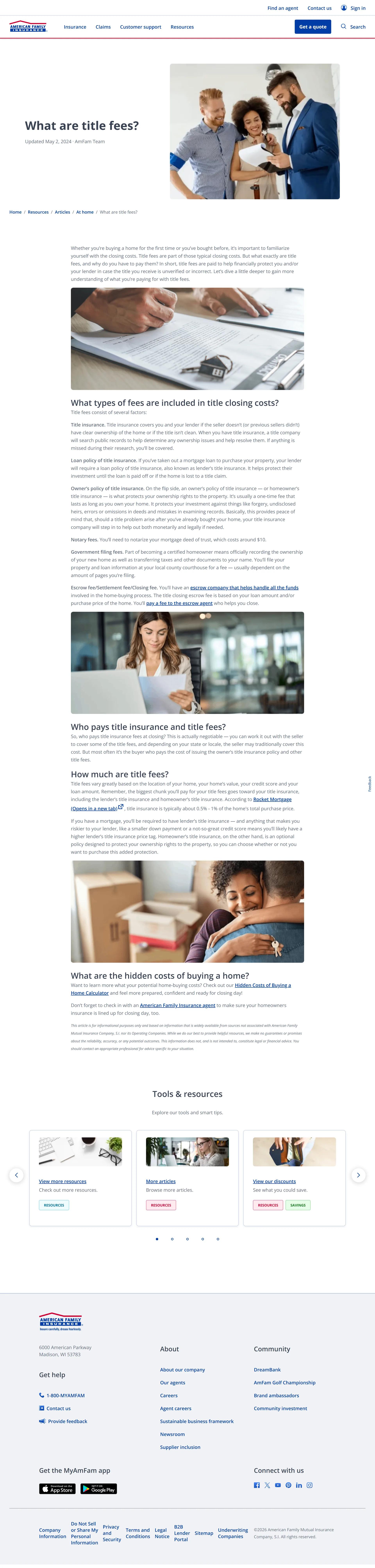 Article explaining title fees and closing costs, who pays them, how much they run, and hidden costs of buying a home