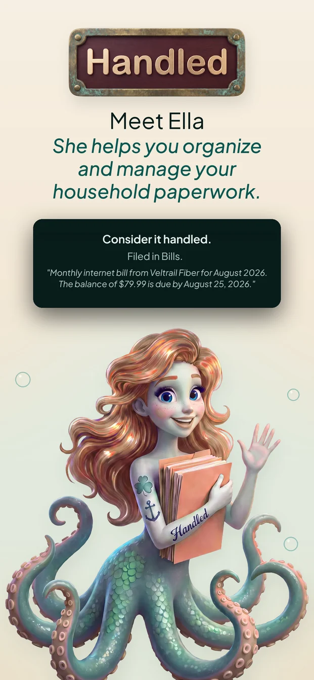 App Store screen: Meet Ella. She helps you organize and manage your household paperwork.