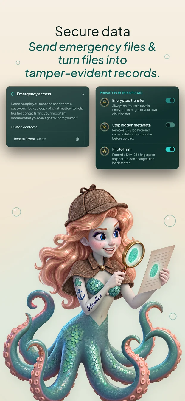 App Store screen: Secure data. Send emergency files and turn files into tamper-evident records.