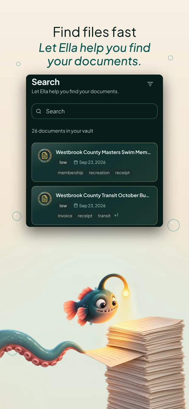 App Store screen: Find files fast. Let Ella help you find your documents.