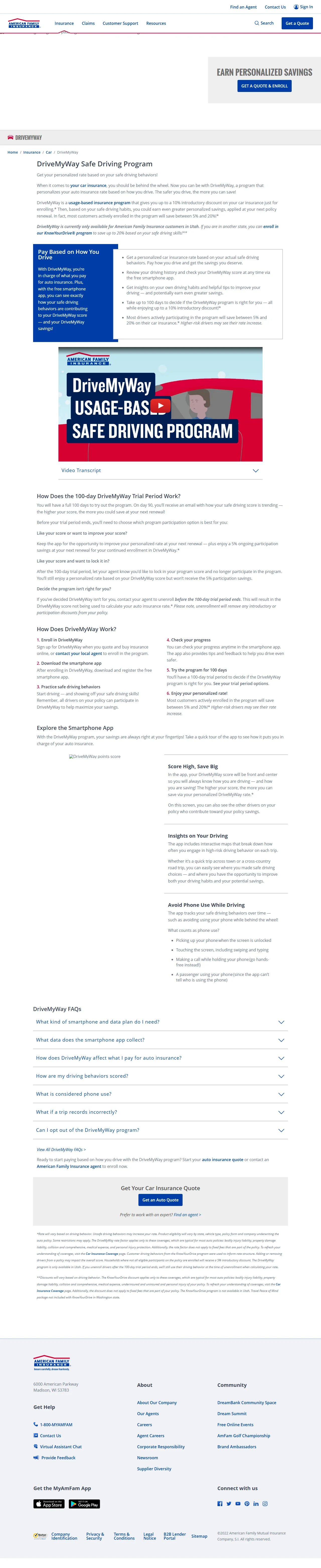 The DriveMyWay Safe Driving Program page before the rewrite, archived February 2023: dense small-type paragraphs running edge to edge, with numbered steps and headings crowded together and almost no white space.