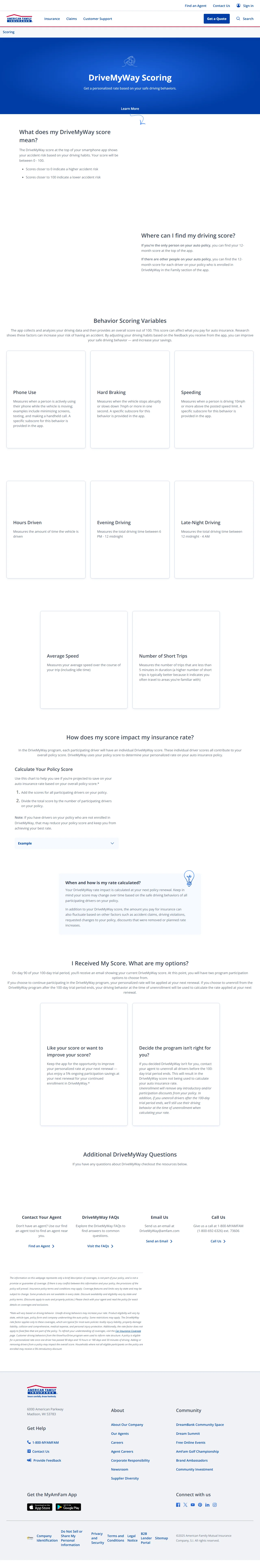 The DriveMyWay Scoring page before the rewrite, archived June 2025: a decorative blue banner, a short vague explanation of what a score means, and no method for working out your own score.